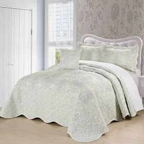 Antique White Damask Embroidered 4 Piece Oversized Bedspread Set (size: King)