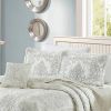 Antique White Damask Embroidered 4 Piece Oversized Bedspread Set