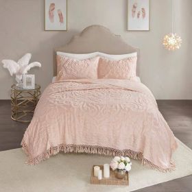 100-Percent Cotton Chenille Bedspread with Fringe Hem in Pink Blush (size: King)