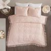 100-Percent Cotton Chenille Bedspread with Fringe Hem in Pink Blush