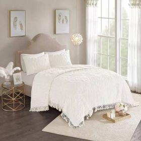 100-Percent Cotton Chenille Bedspread with Fringe Hem in Off-White (size: King)