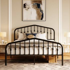 Farmhouse Spindle Black Metal Platform Bed Frame with Headboard Footboard (size: King)