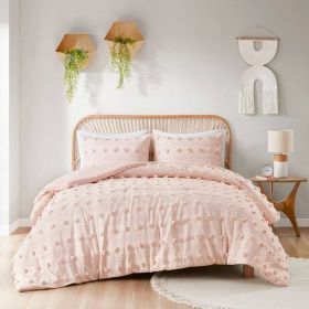 3-Piece Pink Pompom Microfiber Comforter Set (size: King/Cal King)
