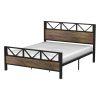 Vintage Industrial Metal Wood Platform Bed Frame with Headboard Footboard