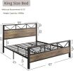 Vintage Industrial Metal Wood Platform Bed Frame with Headboard Footboard
