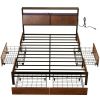 Platform Bed with Headboard and Storage Drawers in Brown Wood Finish