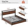 Platform Bed with Headboard and Storage Drawers in Brown Wood Finish