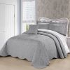 Ash Grey Damask Embroidered 4 Piece Oversized Bedspread Set
