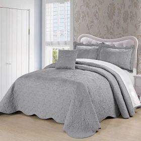 Ash Grey Damask Embroidered 4 Piece Oversized Bedspread Set (size: King)