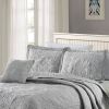 Ash Grey Damask Embroidered 4 Piece Oversized Bedspread Set