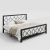 Black Metal Platform Bed Frame with Circle Medallion Headboard Footboard