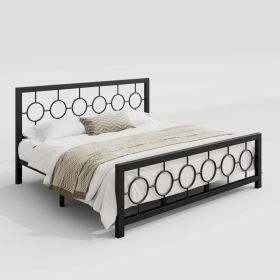 Black Metal Platform Bed Frame with Circle Medallion Headboard Footboard (size: King)