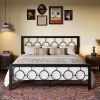 Black Metal Platform Bed Frame with Circle Medallion Headboard Footboard