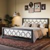 Black Metal Platform Bed Frame with Circle Medallion Headboard Footboard