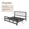 Black Metal Platform Bed Frame with Circle Medallion Headboard Footboard