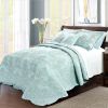 Light Blue Damask Embroidered 4 Piece Oversized Bedspread Set