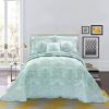 Light Blue Damask Embroidered 4 Piece Oversized Bedspread Set