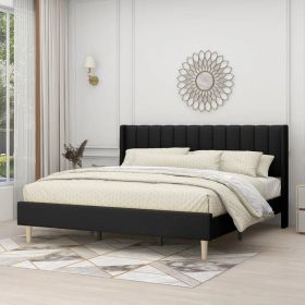 Mid-Century Black Linen Platform Bed Frame with Upholstered Headboard (Color: Black Linen, size: King)