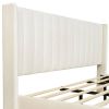 Mid-Century Platform Bed Frame with Cream Velvet Upholstered Headboard