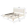 Mid-Century Platform Bed Frame with Cream Velvet Upholstered Headboard