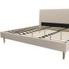Mid-Century Off-White Velvet Upholstered Platform Bed Frame with Headboard