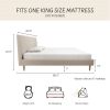 Mid-Century Off-White Velvet Upholstered Platform Bed Frame with Headboard