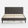 Grey Upholstered Platform Bed Frame with Padded Headboard