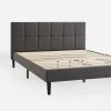 Grey Upholstered Platform Bed Frame with Padded Headboard