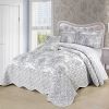 White Damask Embroidered 4 Piece Oversized Bedspread Set