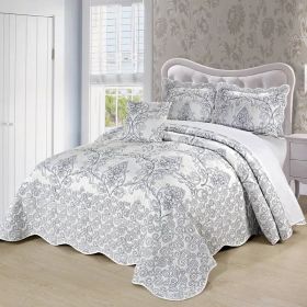 White Damask Embroidered 4 Piece Oversized Bedspread Set (size: King)