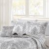 White Damask Embroidered 4 Piece Oversized Bedspread Set