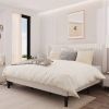 White Velvet Upholstered Platform Bed Frame with Wingback Headboard