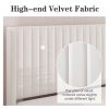 White Velvet Upholstered Platform Bed Frame with Wingback Headboard