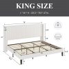 White Velvet Upholstered Platform Bed Frame with Wingback Headboard