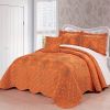Orange Nectarine Damask Embroidered 4 Piece Oversized Bedspread Set