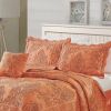 Orange Nectarine Damask Embroidered 4 Piece Oversized Bedspread Set