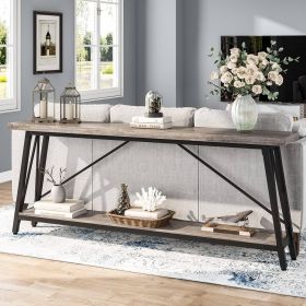 Heavy Duty 70-inch Industrial Grey Wood Top Sofa Table with Metal Frame (Option: Black Metal)