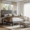 Upholstered Platform Bed Frame with Button-Tufted Headboard