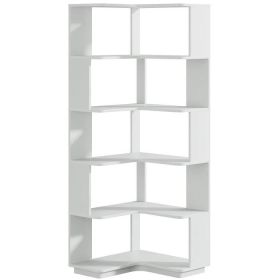 Multifunctional 6 Shelf Corner L-Shaped Bookcase in Wood Finish (Color: Silver Grey)