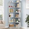 Multifunctional 6 Shelf Corner L-Shaped Bookcase in Wood Finish