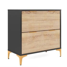 Retro Natural/Black with Gold Handles/Legs 2 Drawer Filing Cabinet Printer Stand (Color: Natural/Black)