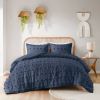 3 Piece Navy Pompom Microfiber Hypoallergenic Comforter Set