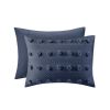 3 Piece Navy Pompom Microfiber Hypoallergenic Comforter Set