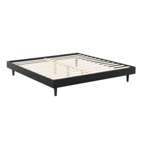 Queen size Mid-Century Modern Platform Bed Frame in Black Wood Finish (Color: Black, size: Queen)