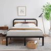 Heavy Duty Black Metal Bed Frame with Solid Wood Panel Headboard