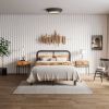 Heavy Duty Black Metal Bed Frame with Solid Wood Panel Headboard
