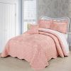 Dusty Pink Damask Embroidered 4 Piece Oversized Bedspread Set