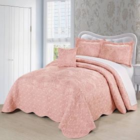 Dusty Pink Damask Embroidered 4 Piece Oversized Bedspread Set (size: Queen)