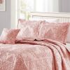 Dusty Pink Damask Embroidered 4 Piece Oversized Bedspread Set