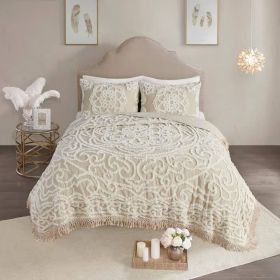 100-Percent Cotton Chenille Bedspread with Fringe Hem in Khaki Taupe Beige (size: Queen)